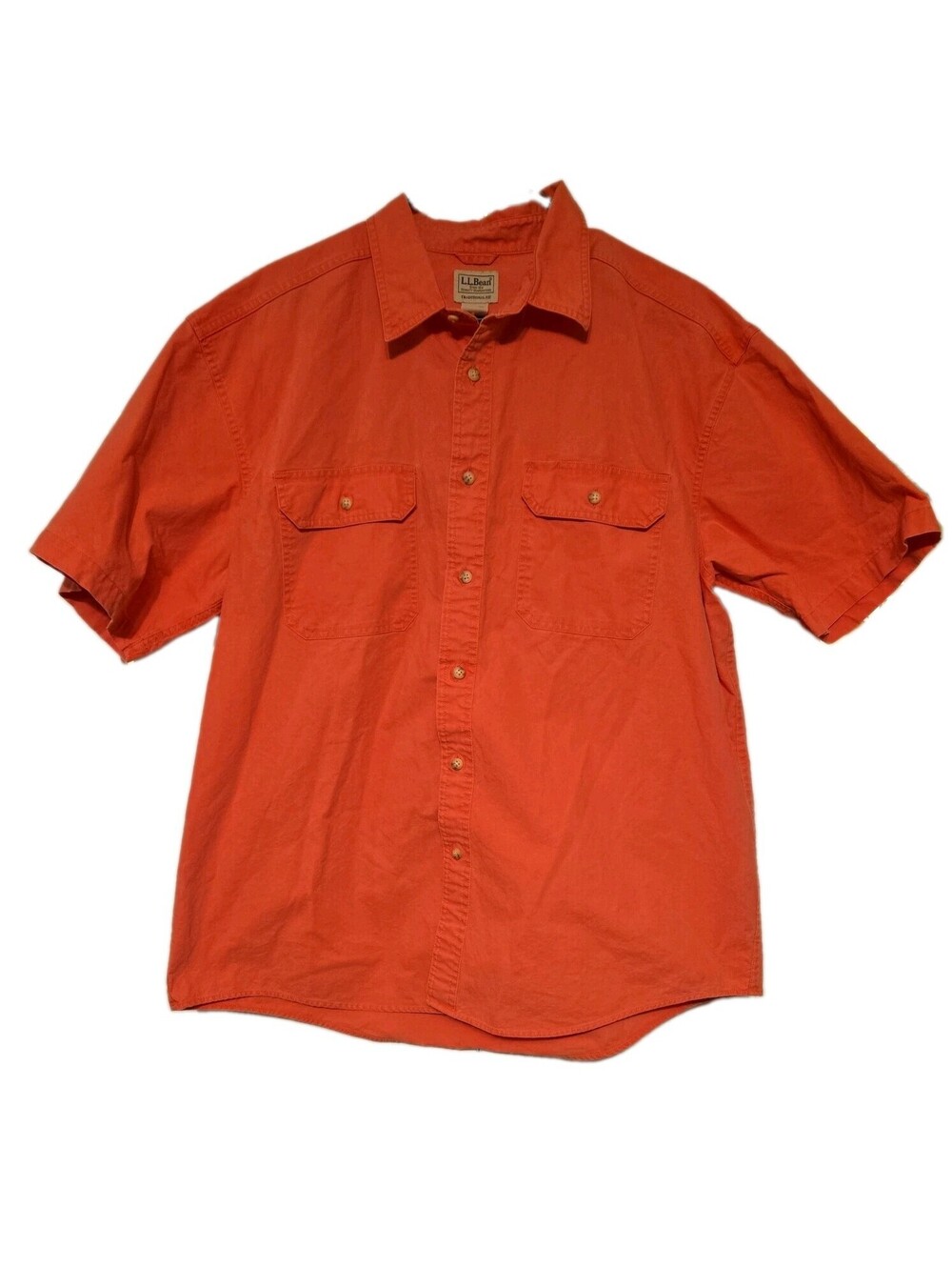 Ll Bean sunwashed Canvas Short Sleeve Button Down Shirt Coral Xl traditional fit